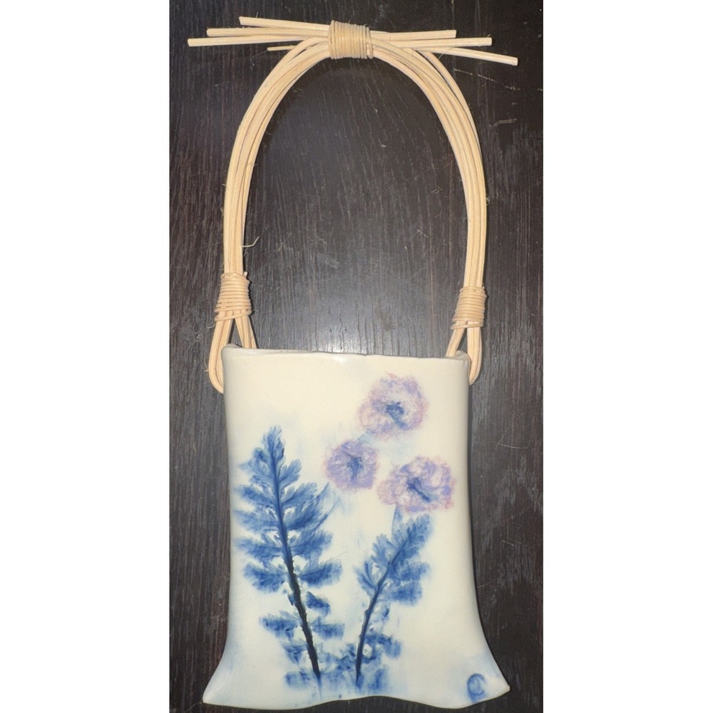 Art‎ Pottery Handmade Wall Pocket Floral Vase Blue Multicolor 11.75" Tall